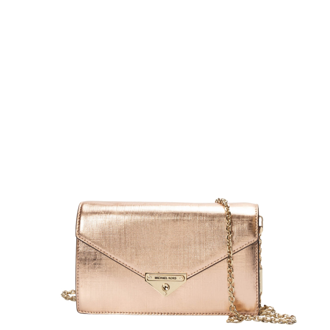 Michael Kors Pink Metallic Envelope Clutch Crossbody Bag