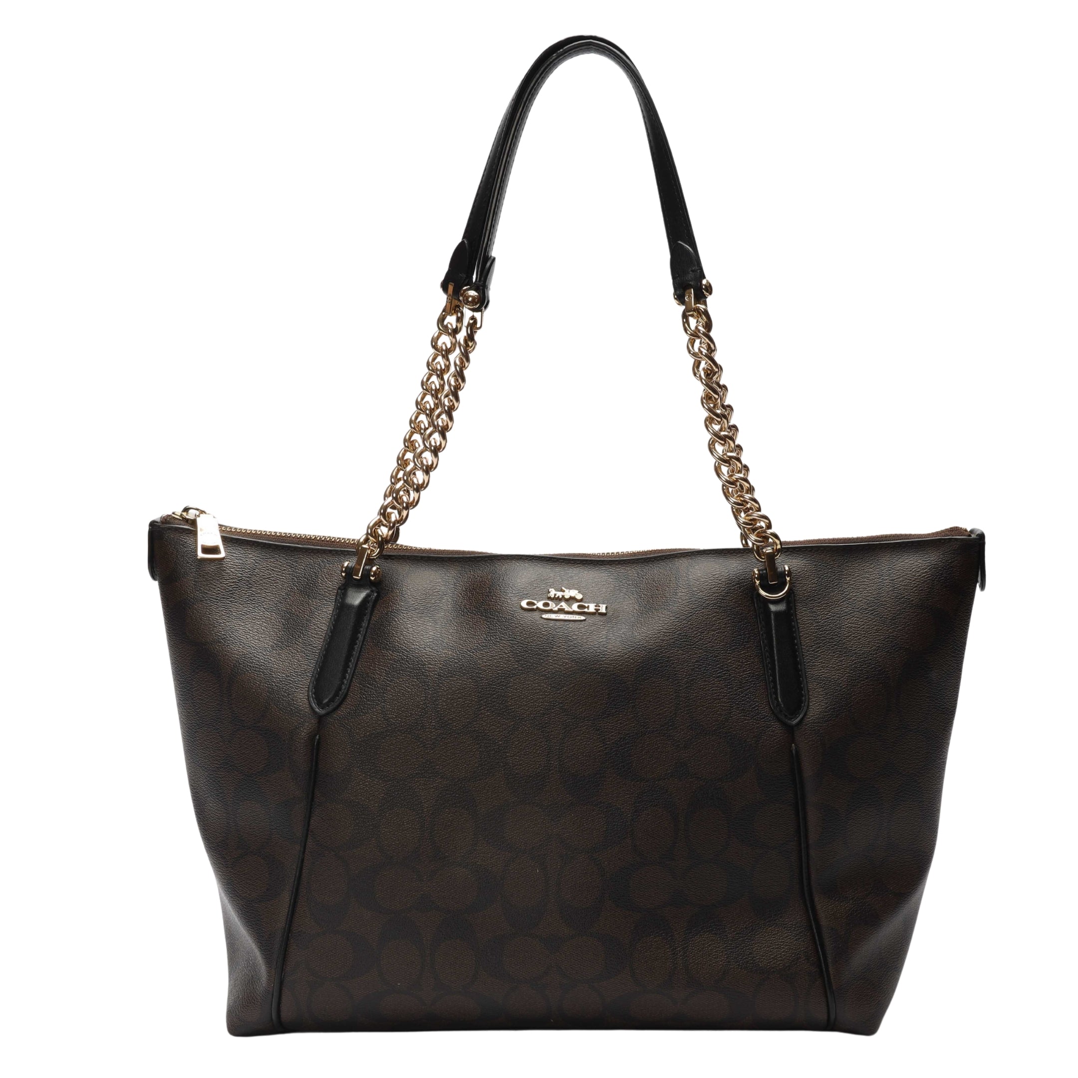 Coach Brown Signature Canvas Ava Chain Tote