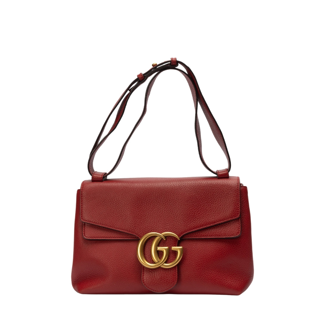 Gucci Red Leather GG Marmont Shoulder Bag