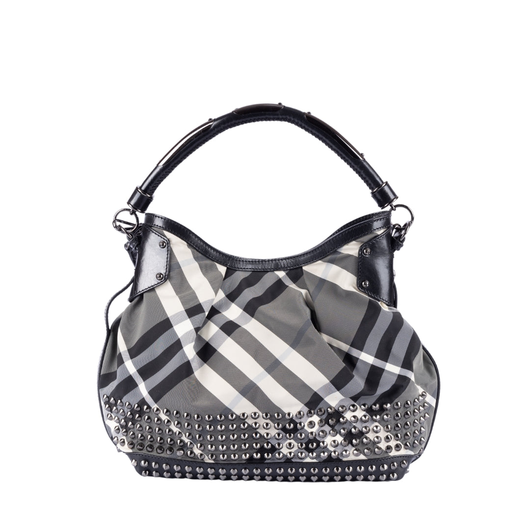 Burberry Beat Check Nylon Studded Hobo Bag