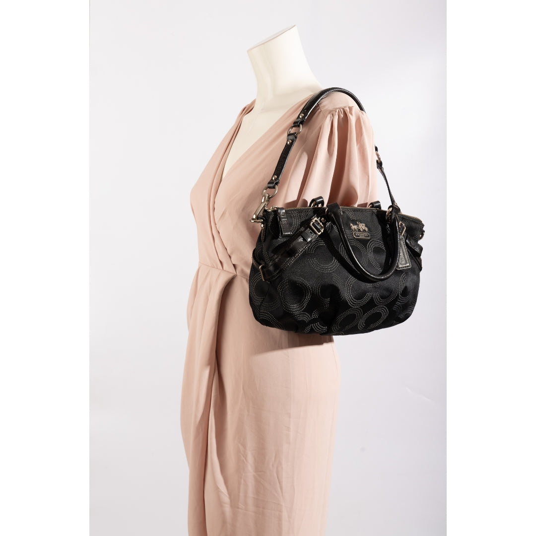 Coach Black Fabric and Leather Op Art Sophia Satchel