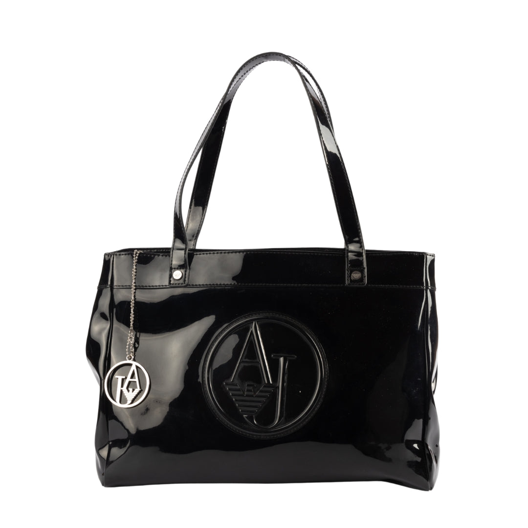 Armani Jeans Embossed Logo Patent Tote