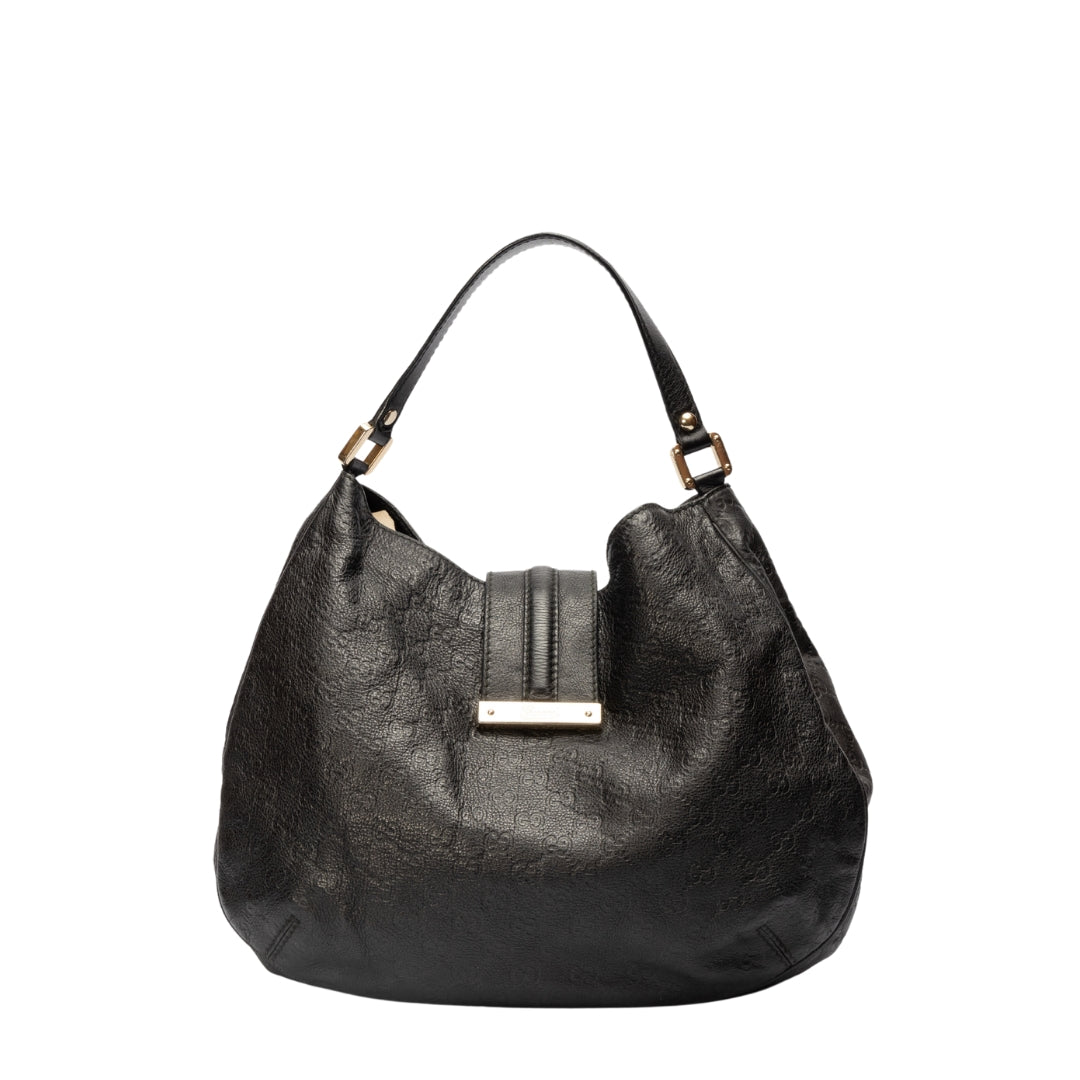 Gucci Black Guccissima Leather Web Hobo Bag