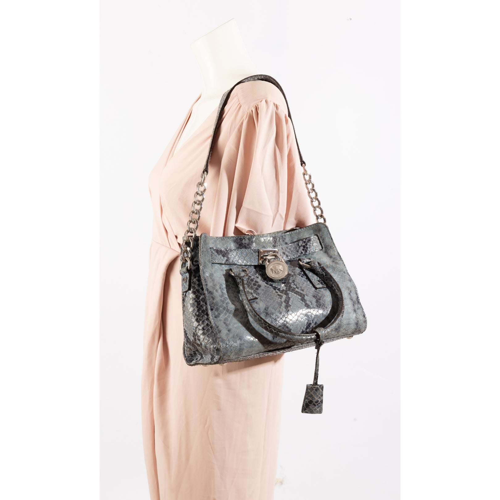 Michael Kors Blue Python Embossed Hamilton Satchel