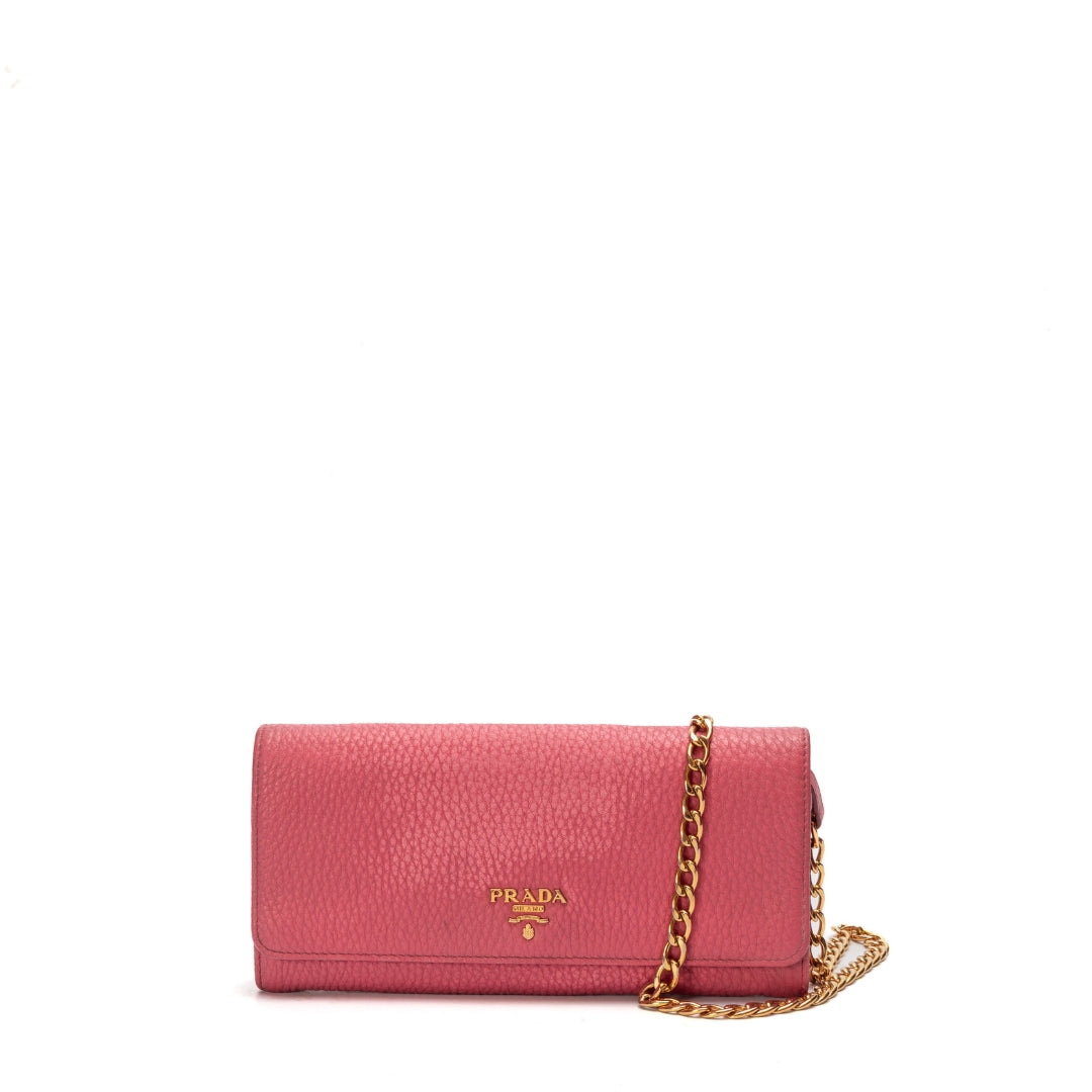 Prada Pink Grained Leather Wallet on Chain