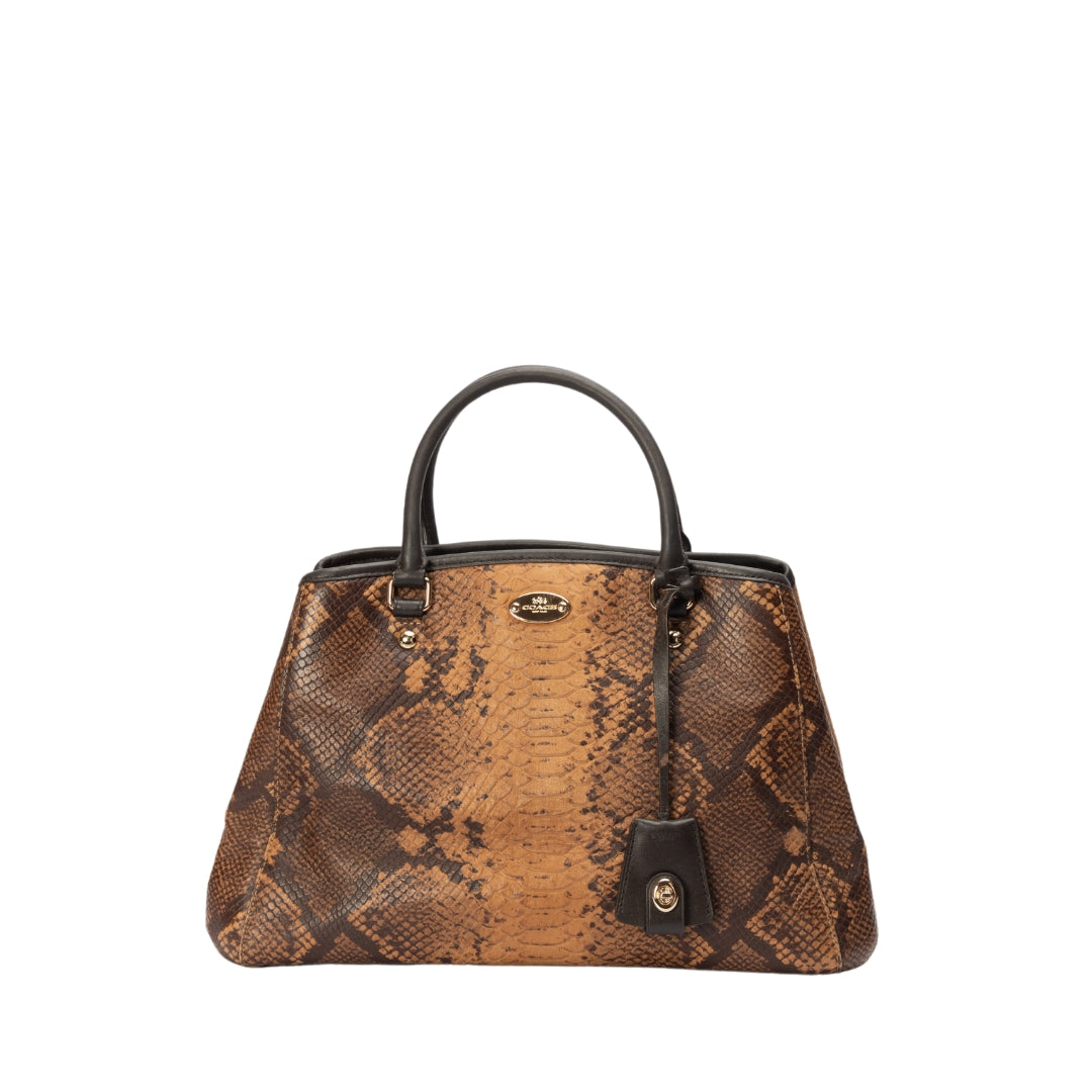 Coach Brown Python Embossed and Leather Margo Carryall Satchel