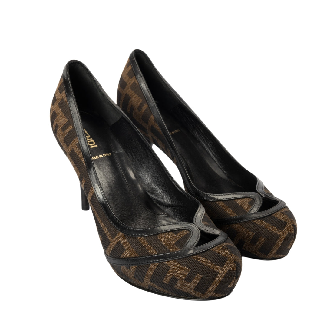 Fendi Tan Python Zucca Print Heel shops Pumps EU 38 US 7 Platform Heels