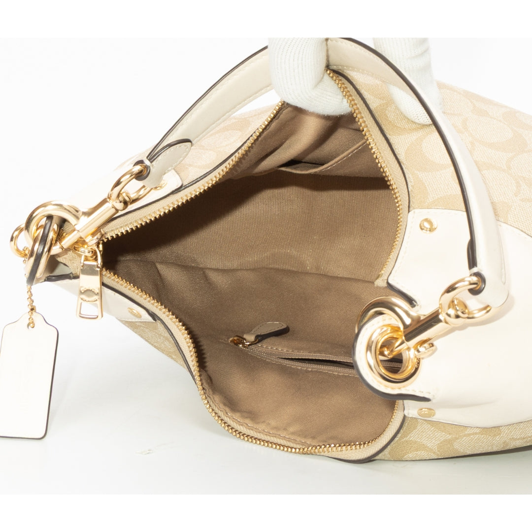 Coach Signature Canvas Leather Zip Hobo Bag