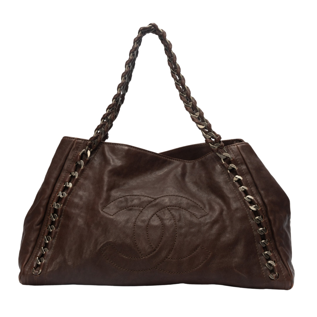 Chanel Dark Brown Caviar Leather Modern Chain East West Tote