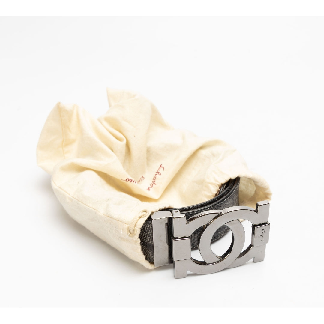 Salvatore Ferragamo Gancini Print Leather Buckle Belt