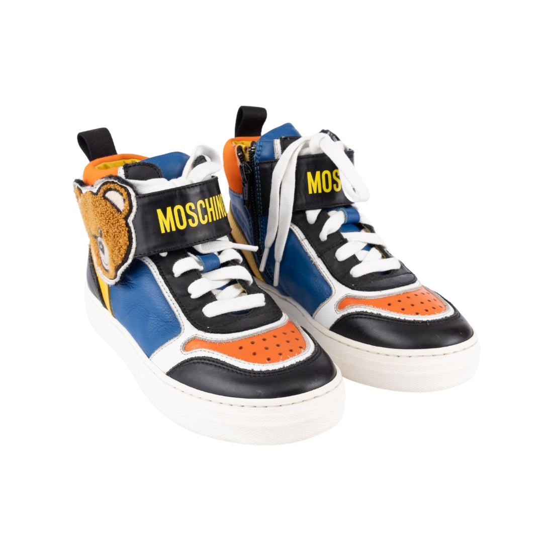 Moschino Teddy Patch Calfskin High-top Sneakers