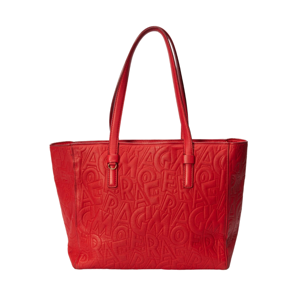 Salvatore Ferragamo Red Logo Embossed Bonnie Tote