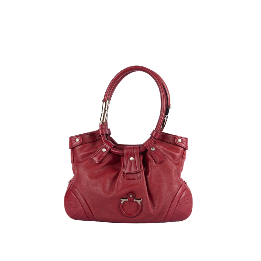 Salvatore Ferragamo Red Leather Gancini Lucchetto Hobo Bag