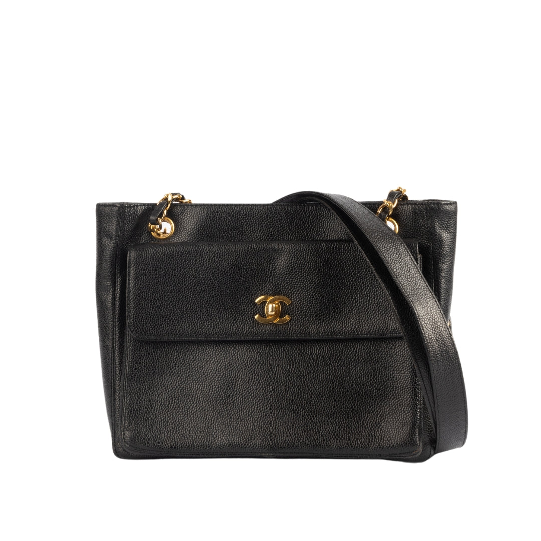 Chanel Black Caviar Leather Classic Front Pocket Shoulder Bag