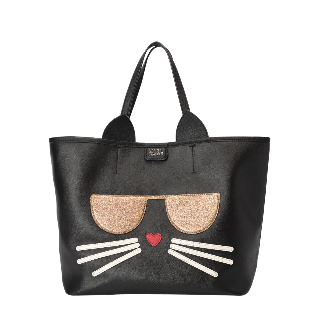 Karl Lagerfeld Black Leather Maybelle Cat Tote