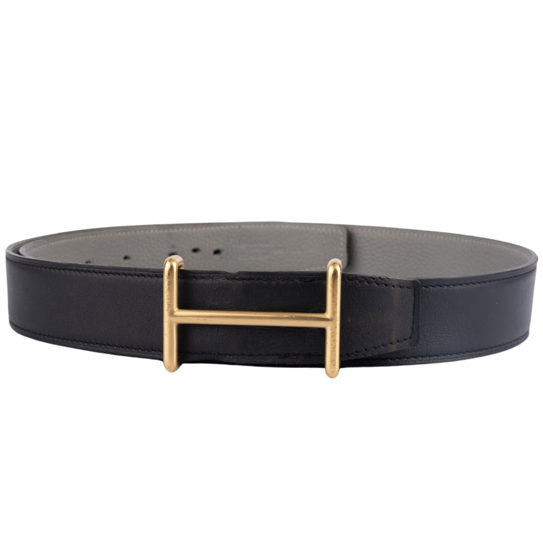 Hermes Black/Grey Leather Idem Reversible Belt