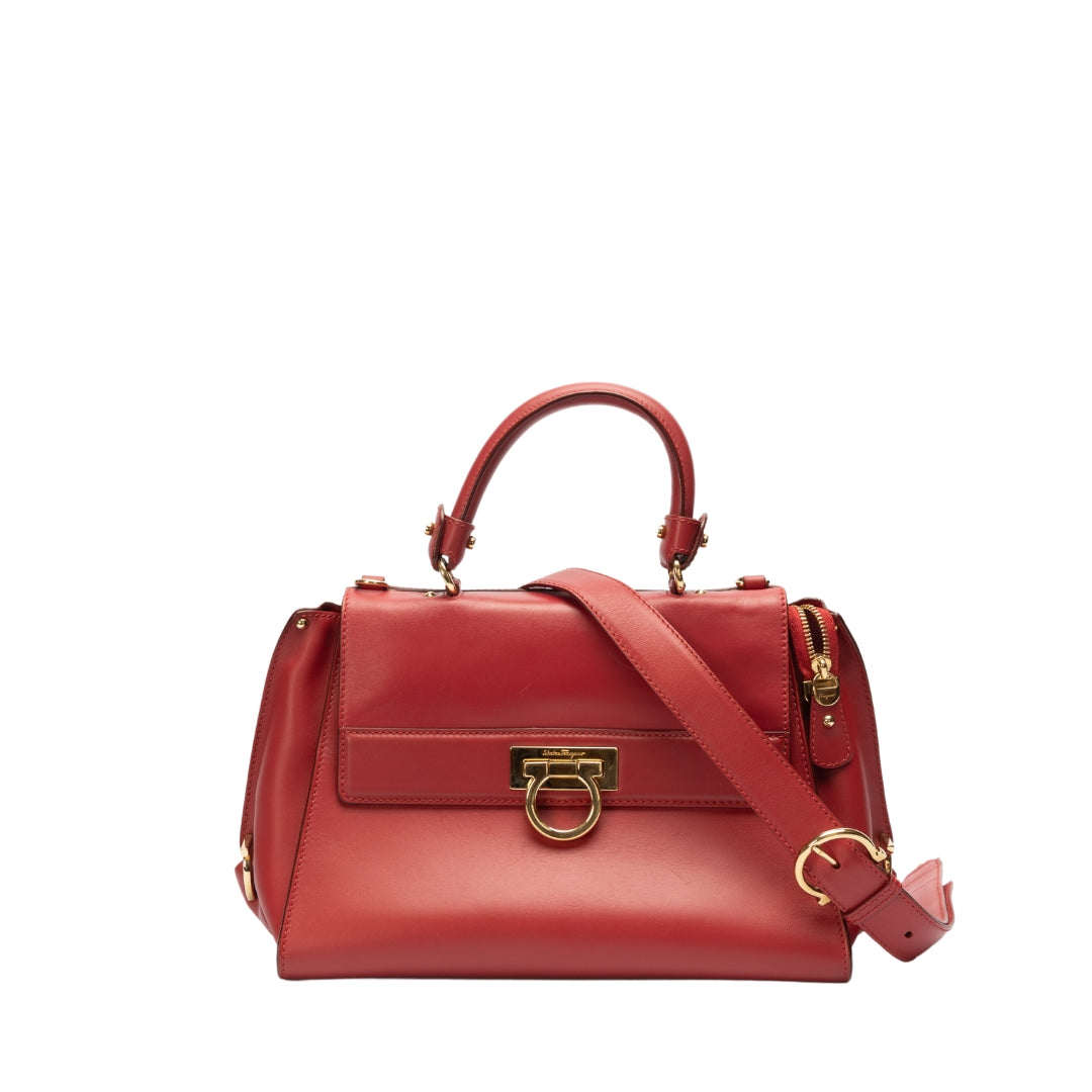 Salvatore Ferragamo Red Leather Sofia Top Handle Bag