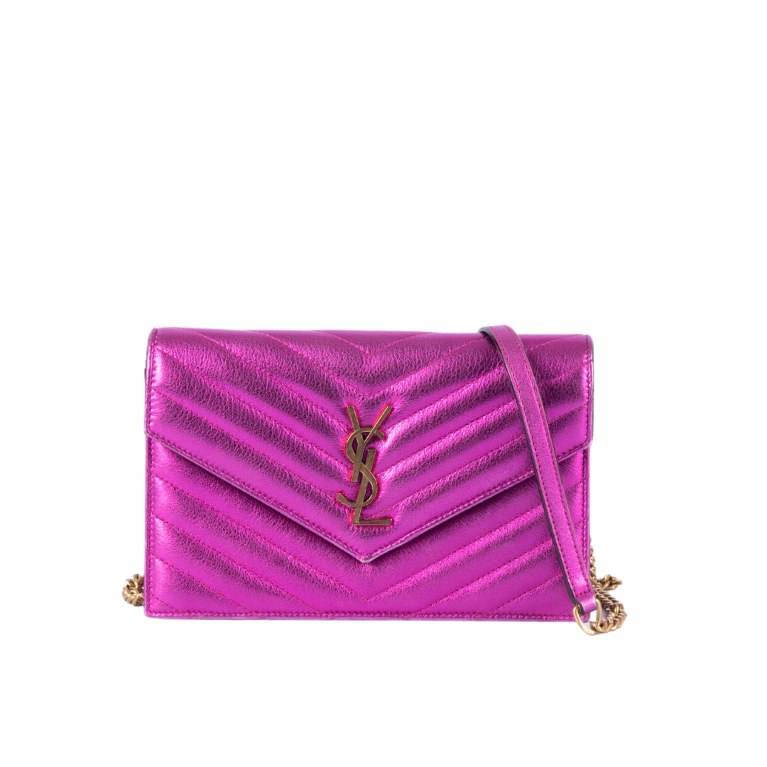 Yves saint Laurent Pink Monogram Matelasse Envelope Wallet on Chain Bag