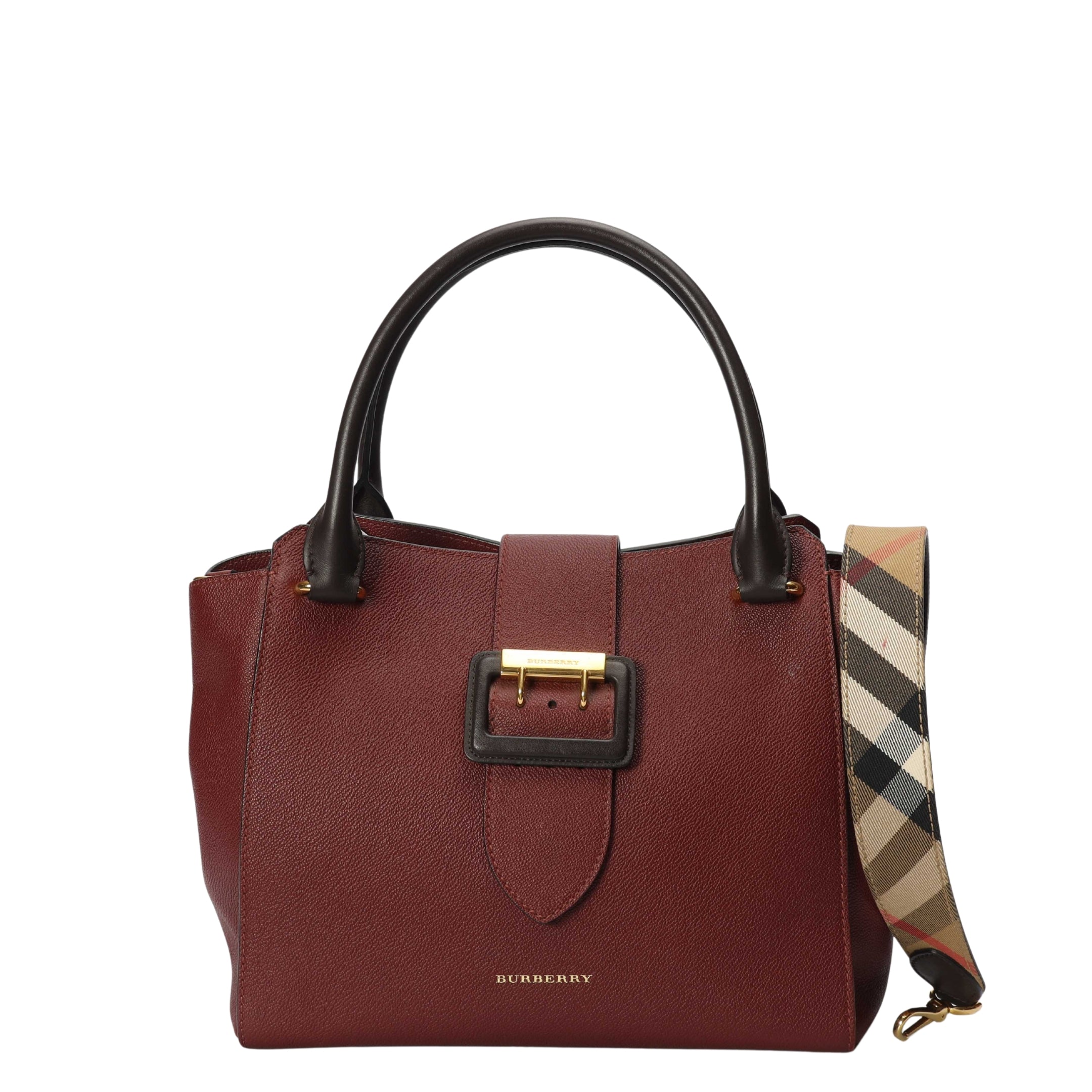 Burberry Burgundy Grainy Small Buckle Tote