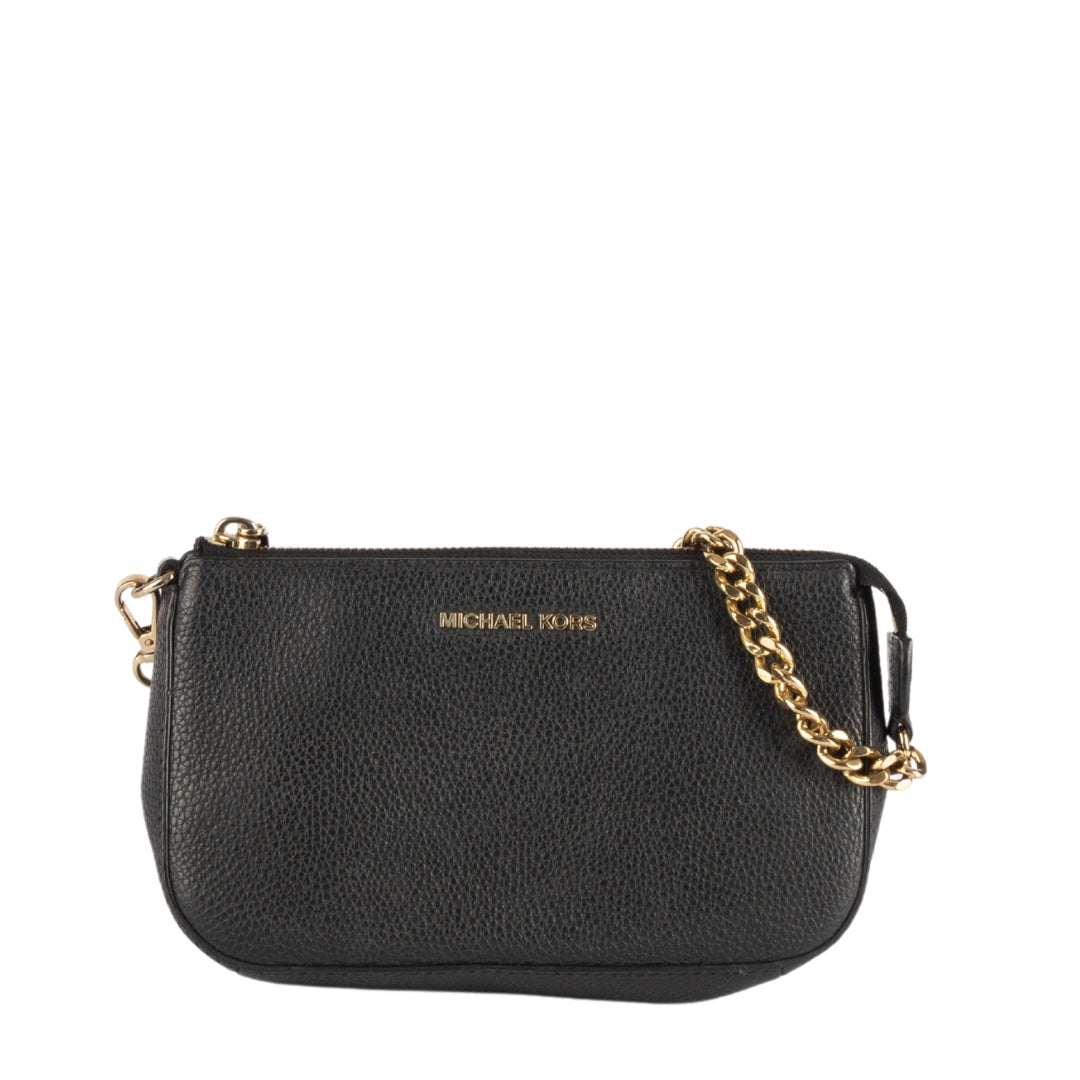 Michael Kors Black Leather Chain Pochette Bag