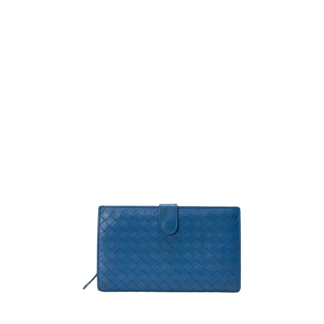 Bottega Veneta Blue Intrecciato Leather Continental Wallet