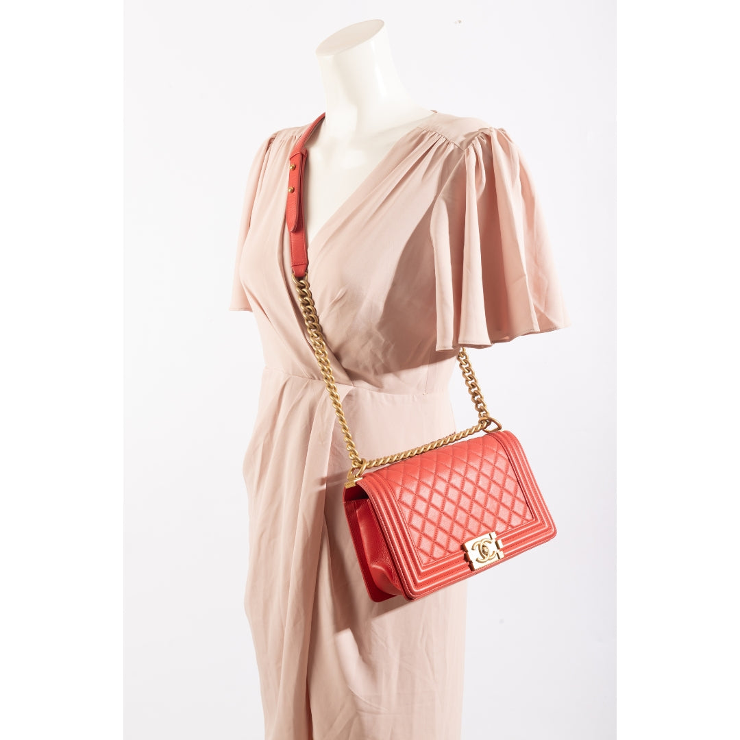 Chanel Lambskin Boy Flap Crossbody Bag Red