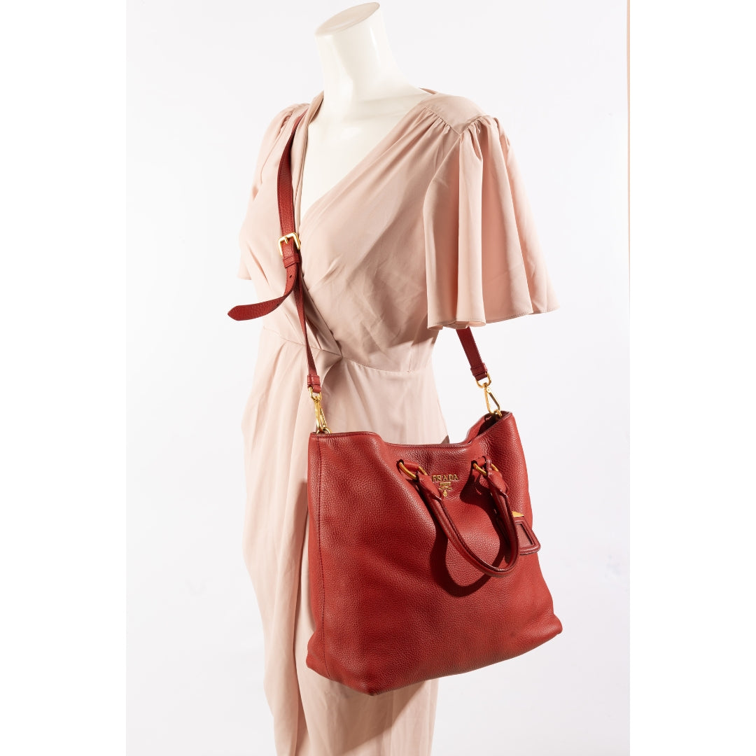 Prada Red Vitello Daino Rosso Tote