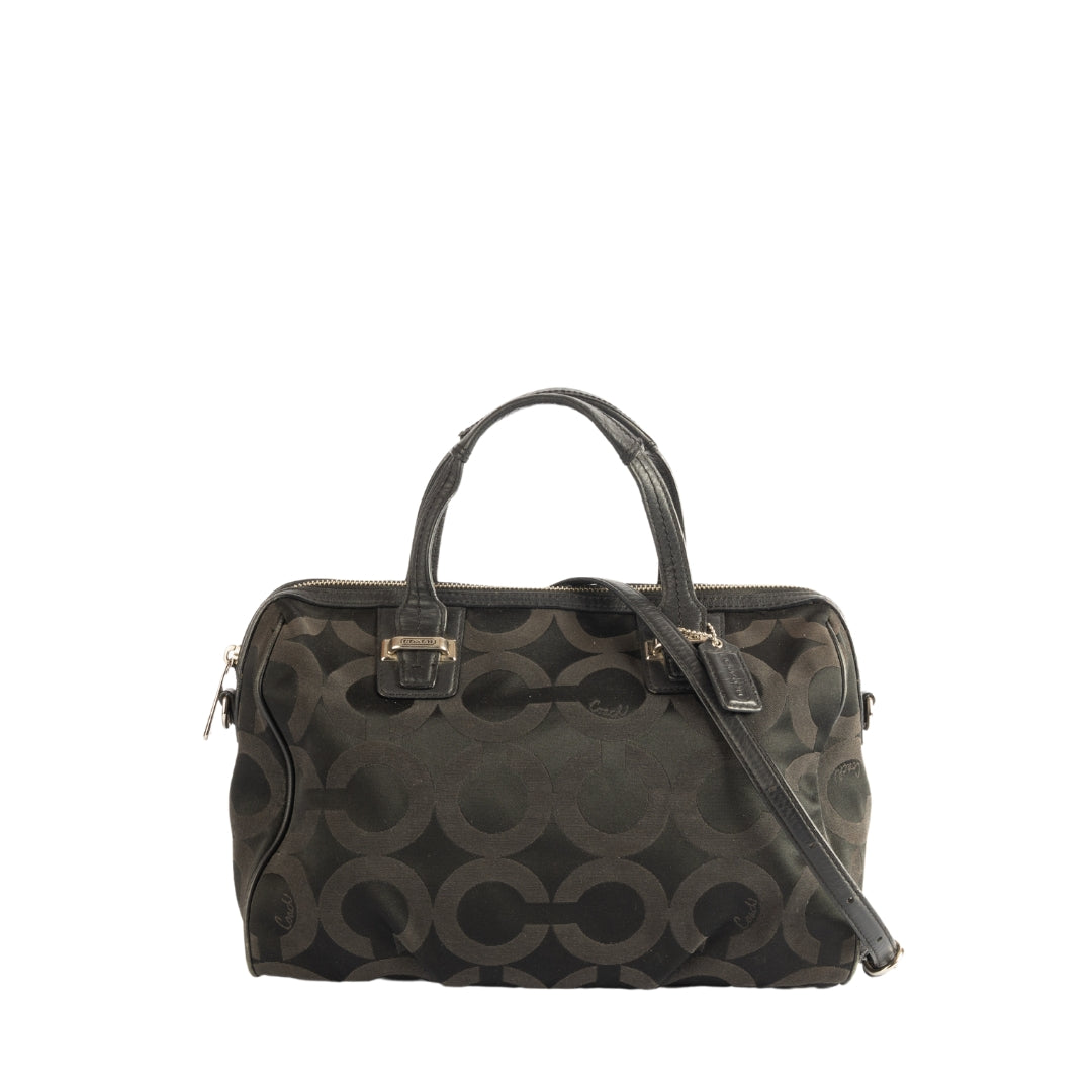 Coach Taylor Op Art Black Canvas Satchel