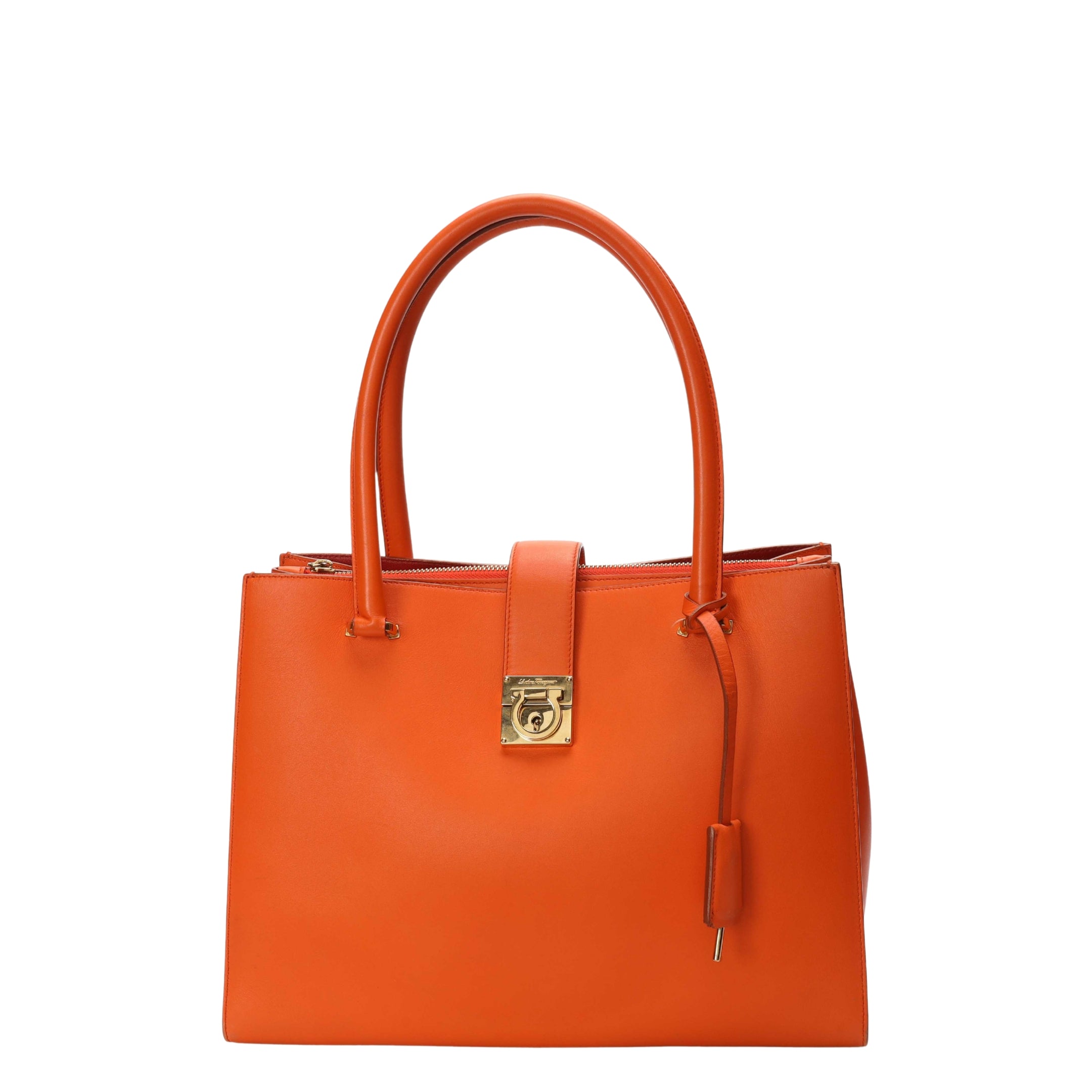 Salvatore Ferragamo Coral Red Gancini Lock Tote