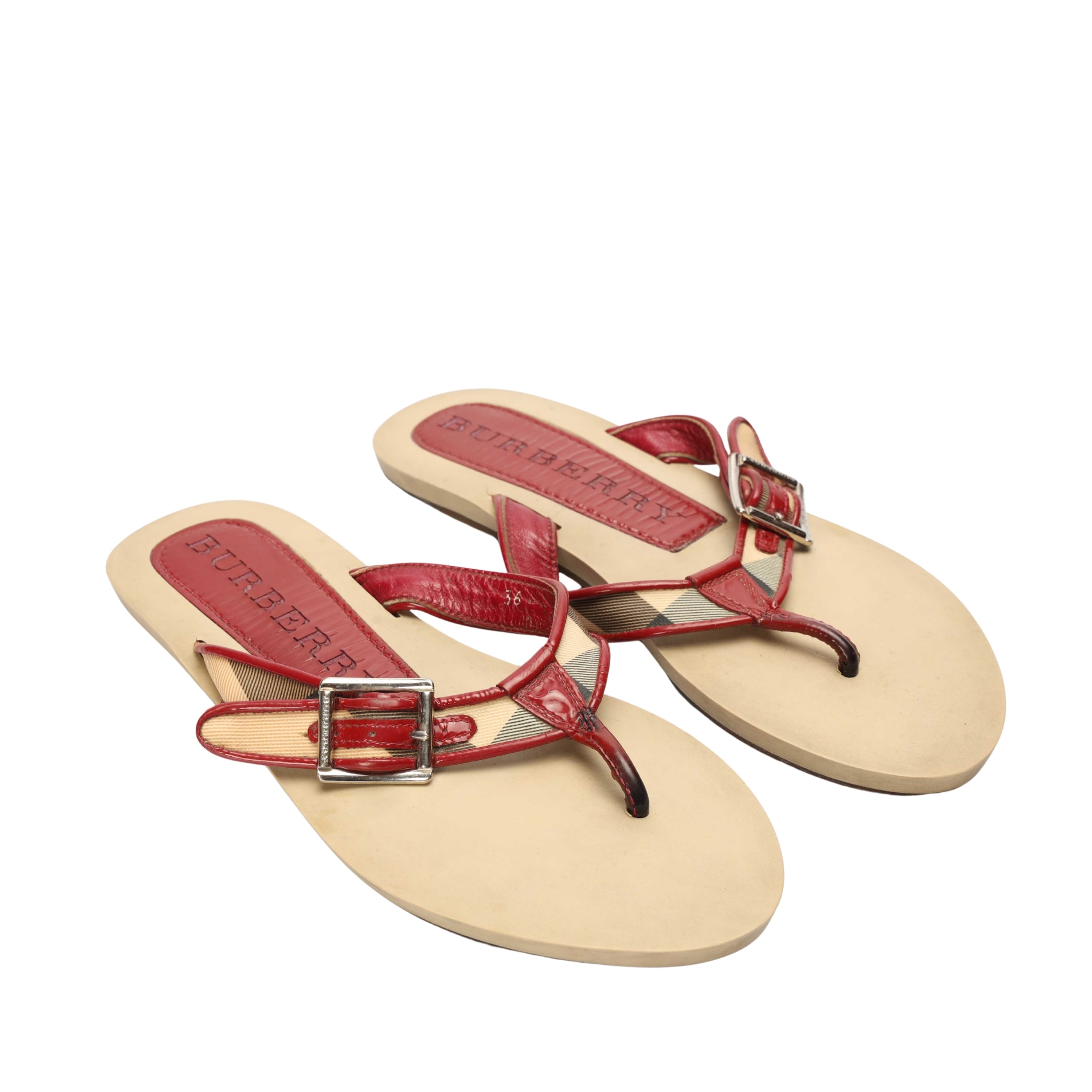 Burberry Check Beige Red Sandals
