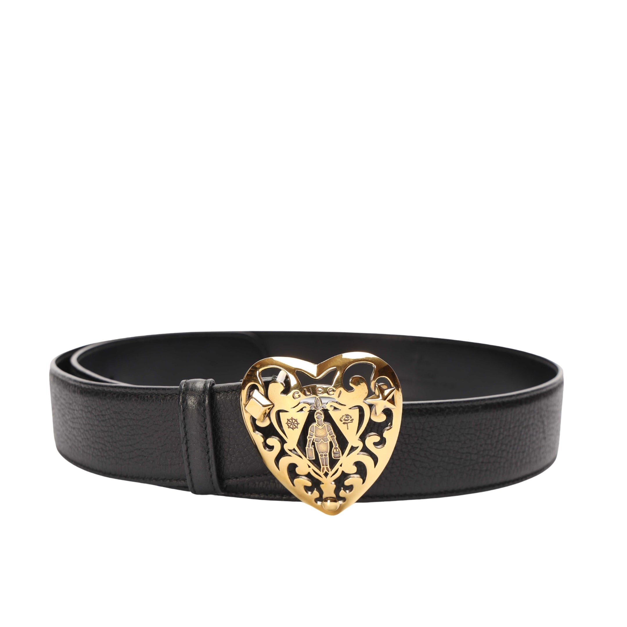 Gucci Black Leather Hysteria Heart Buckle Belt