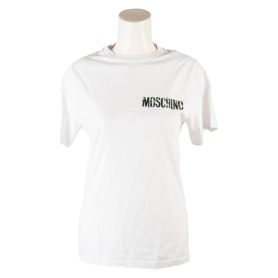 Moschino Logo Print White Crew Neck T-Shirt