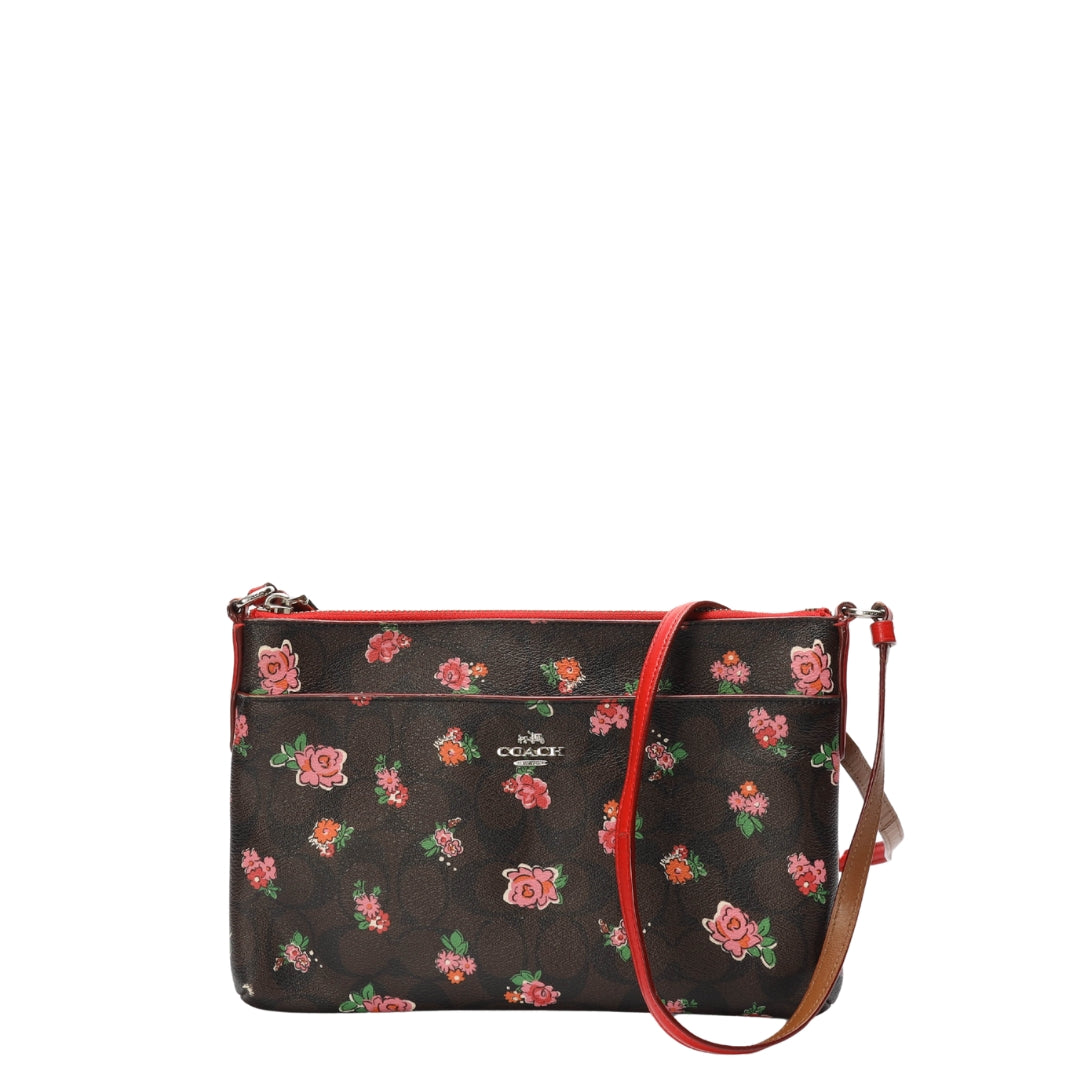 Coach Rose Print Brown Crossbody Bag