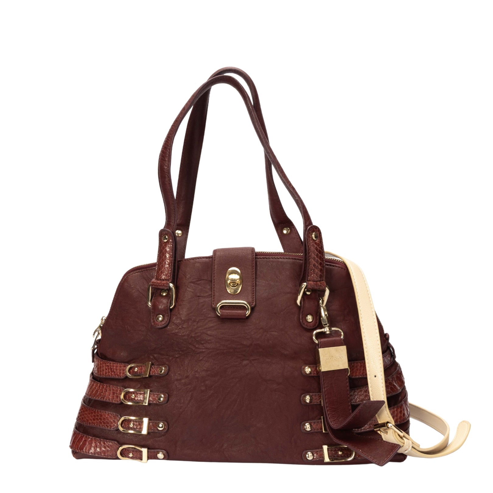 Jimmy Choo Maroon Python Embossed Convertible Satchel