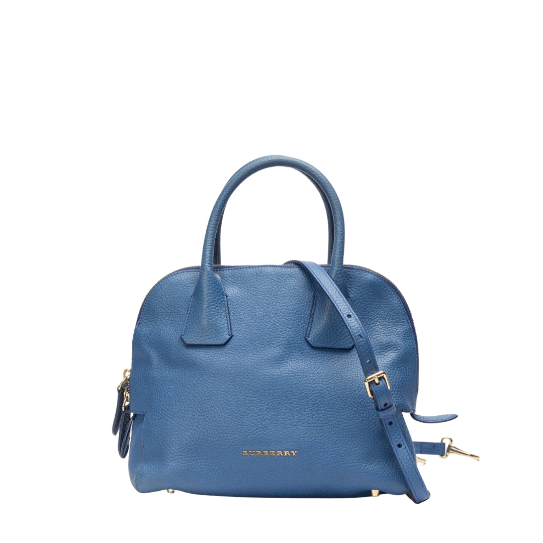 Burberry Blue Pebbled Leather Bowling Satchel