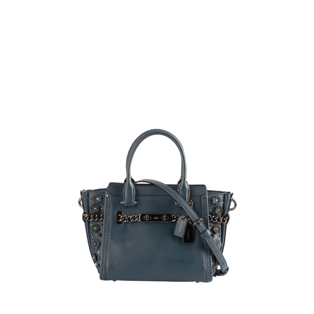 Coach Blue Patch Embellished Leather Swagger 27 Carryall Satchel