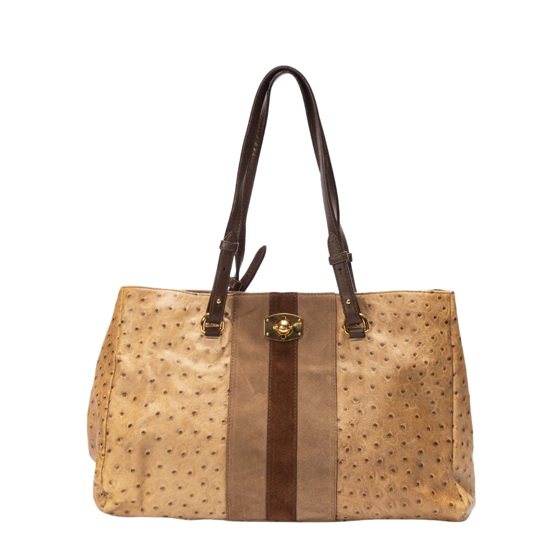 Furla Tan Ostrich Embossed Satchel