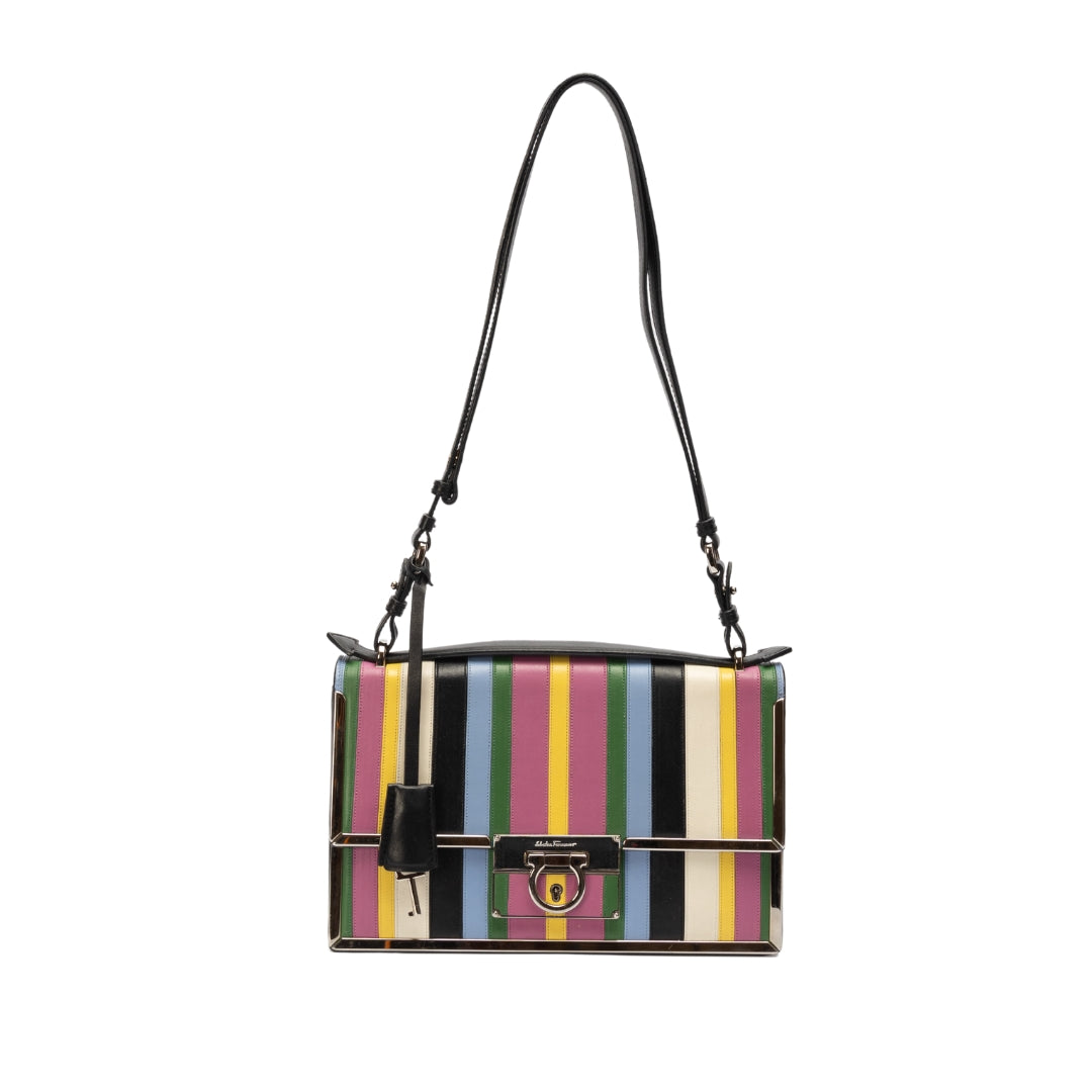 Salvatore Ferragamo Aileen Striped Leather Shoulder Bag