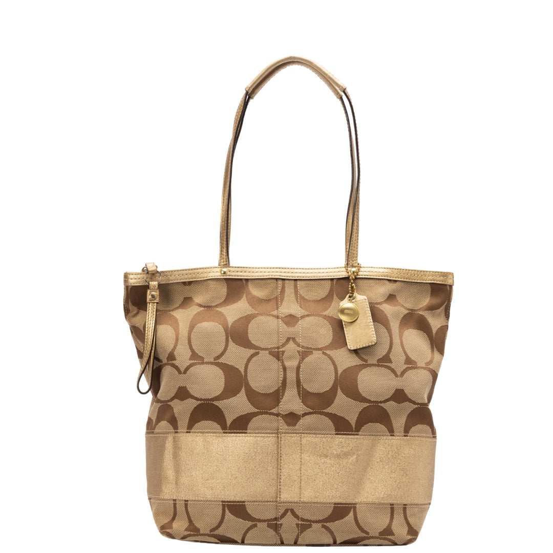 Coach Brown Signature Gold Stripe Tote