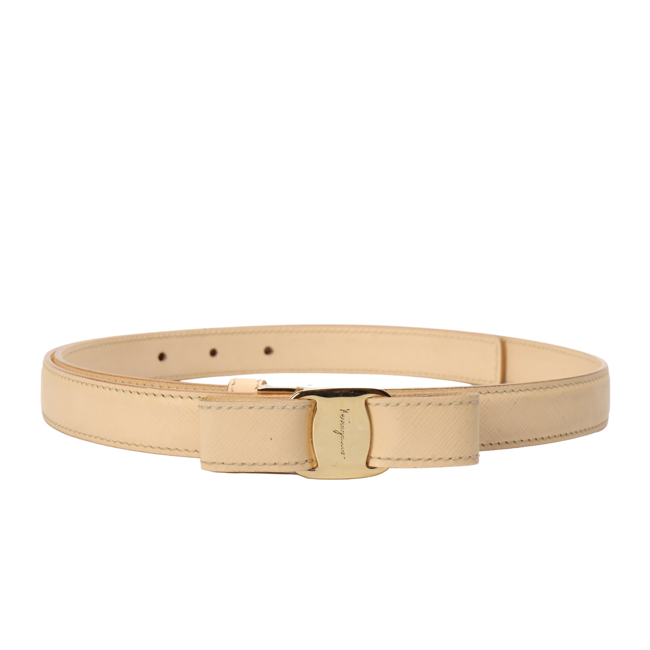 Salvatore Ferragamo Beige Vara Bow Belt