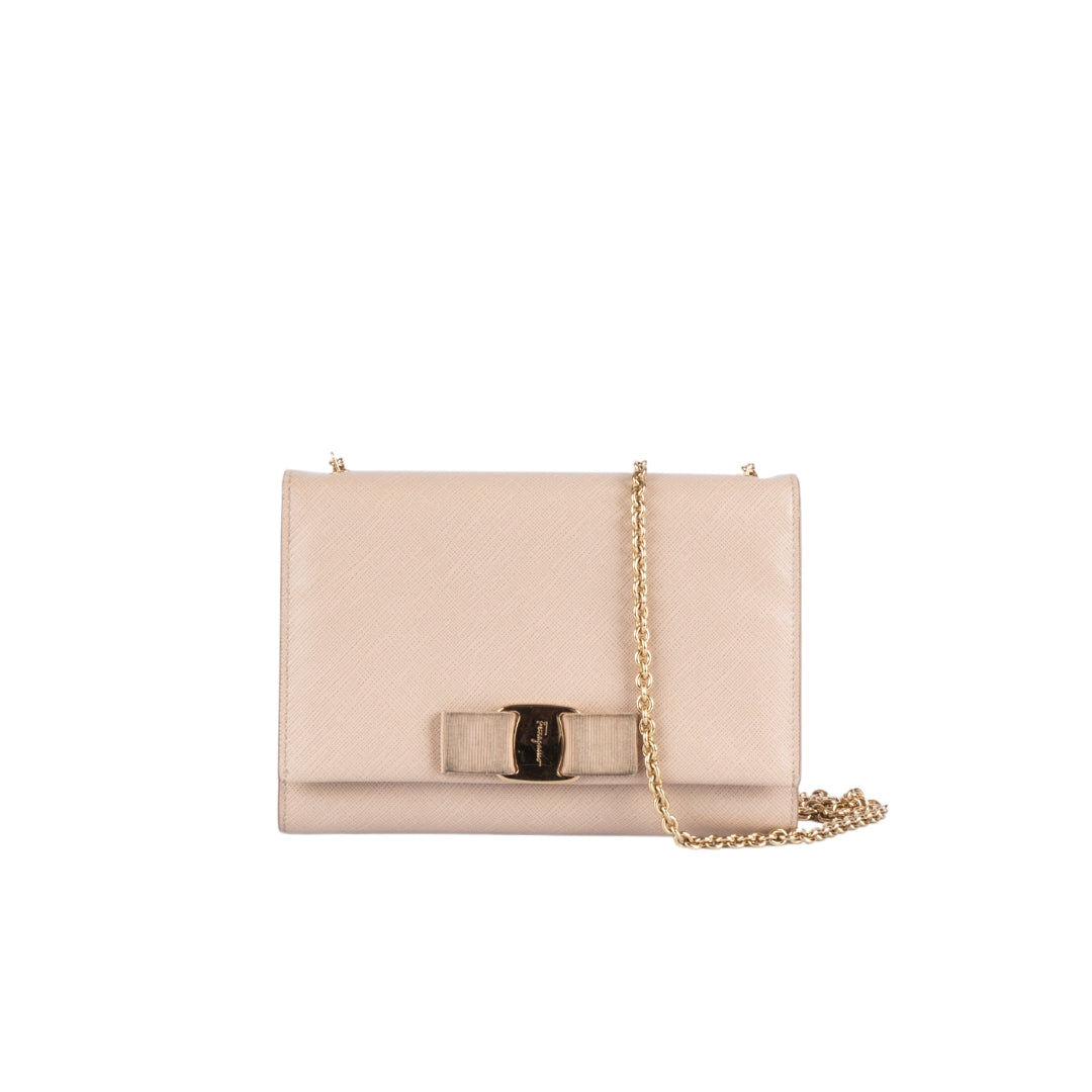 Salvatore Ferragamo Beige Leather Vara Bow Crossbody Bag