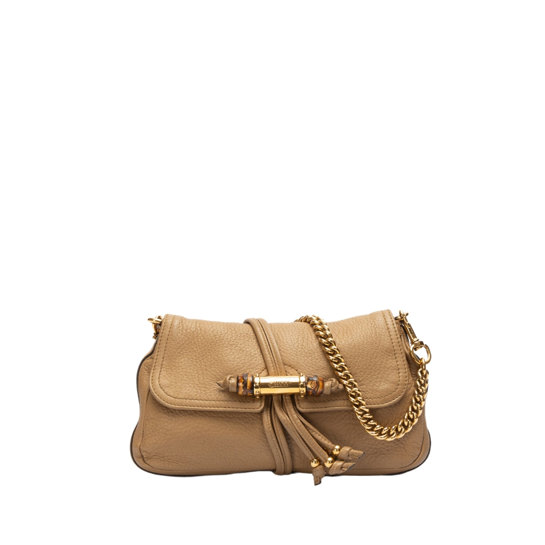 Gucci Beige Leather Croisette Bamboo Shoulder Bag