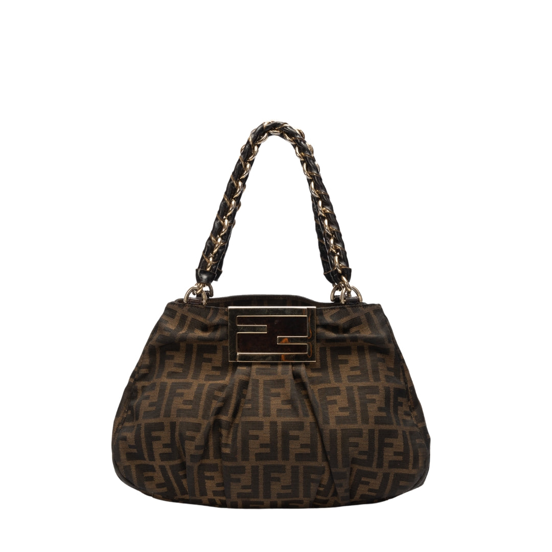 Fendi Tobacco Zucca Canvas Small Mia Shoulder Bag