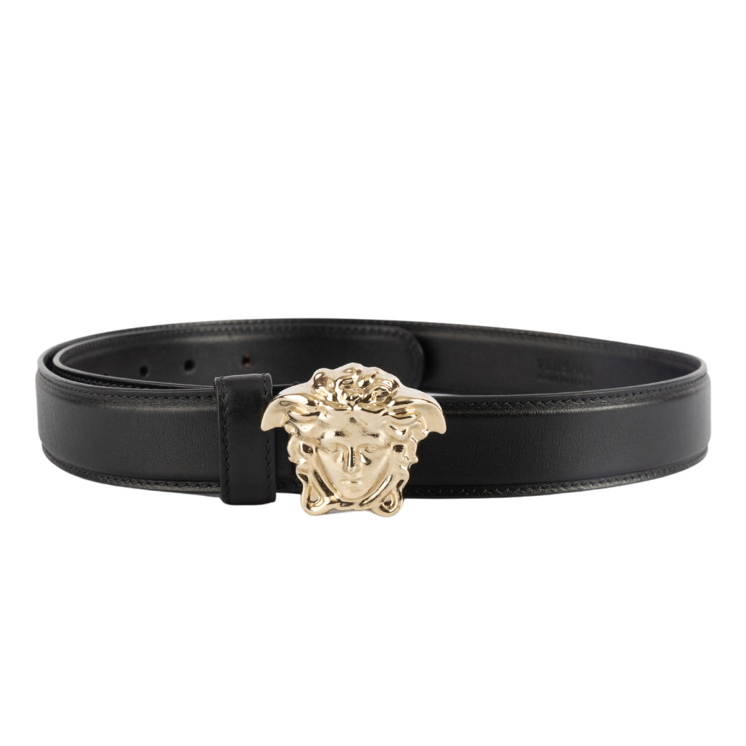 Versace Black Leather Medusa Buckle Belt