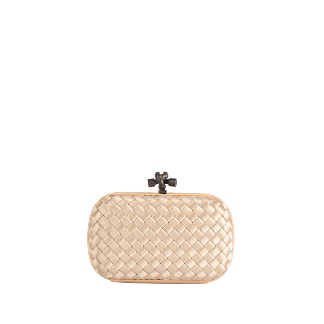 Bottega Veneta Cream Intrecciato Satin Knot Clutch