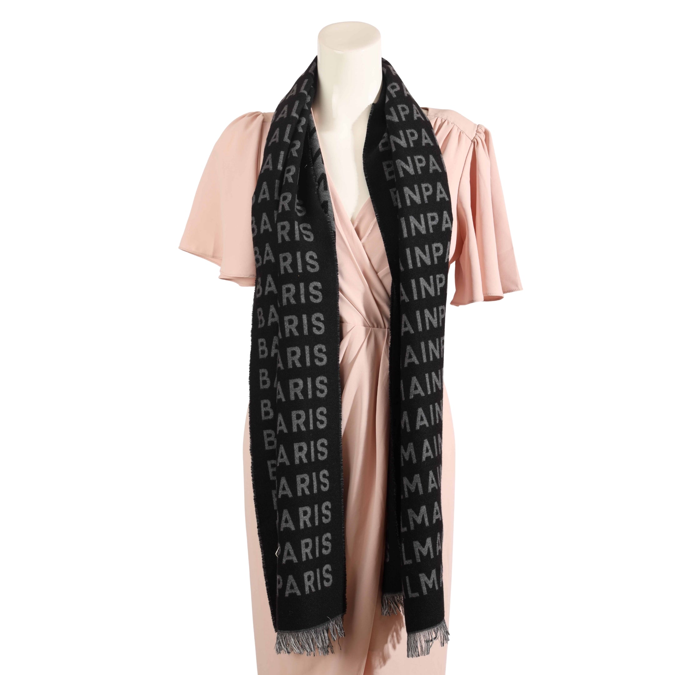 Balmain Paris Black & Grey Cashmere Scarf