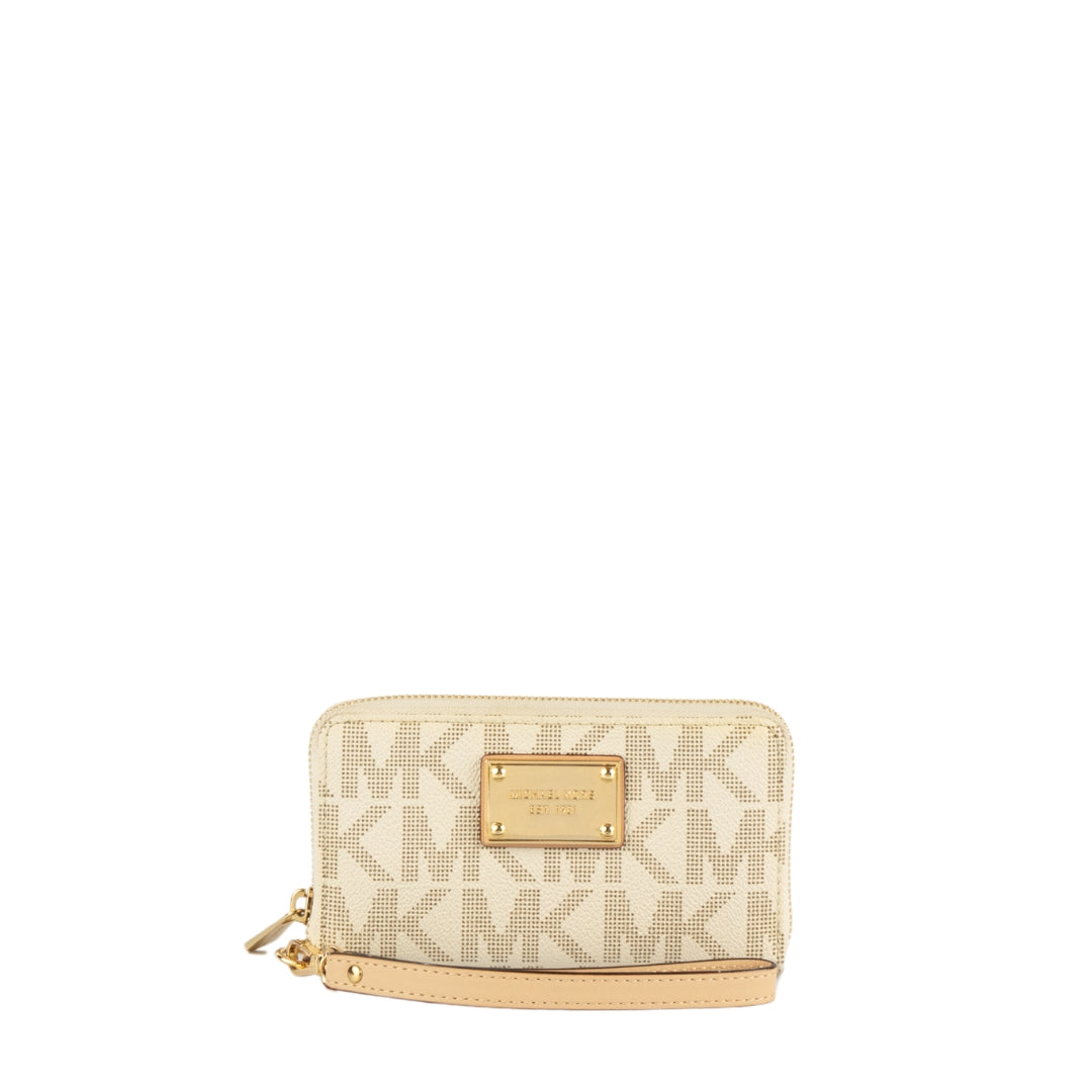 Michael Kors Beige Signature Coated Canvas Wristlet