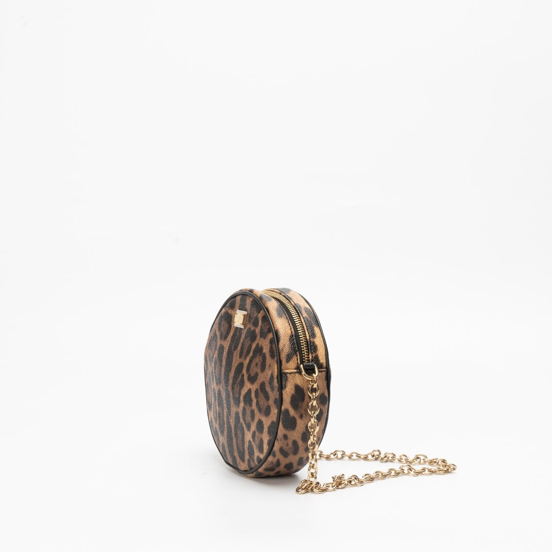 Dolce & Gabbana Leopard Print Coated Canvas Round Crossbody Bag