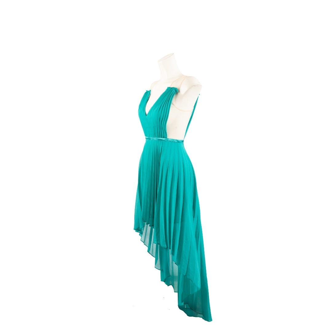 Bebe Teal Pleated High Low Dress