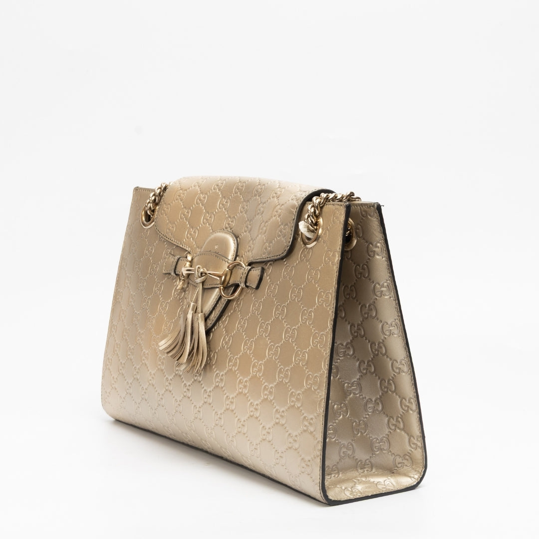 Gucci Guccissima Metallic Gold Emily Large Shoulder Bag
